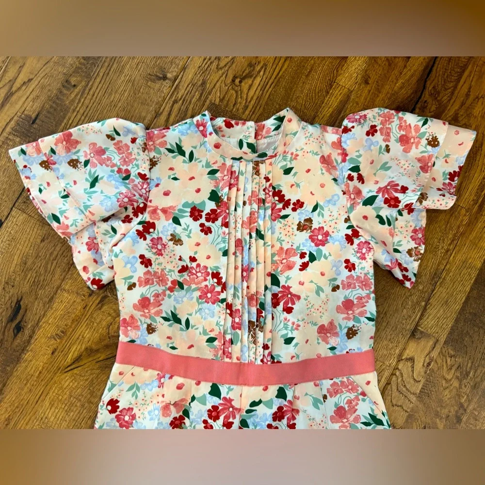 Janie and Jack Floral Pant Romper Jumpsuit Pockets Easter Silky Lined Size‎ 6 N